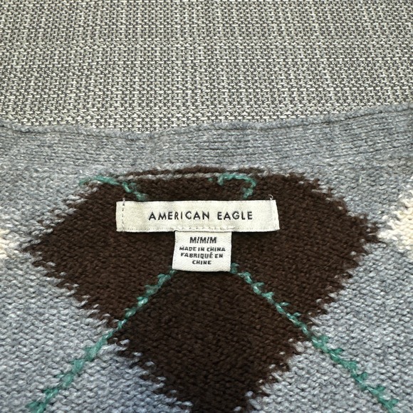 Y2K Preppy Academia Cropped Argyle Sweater Womens Medium Grey Brown - Picture 3 of 9